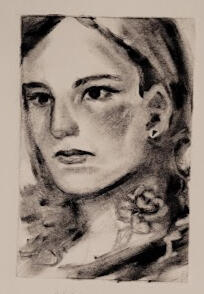 girl with rose tattoo, monotype