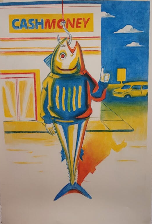 cash money, chalk pastel